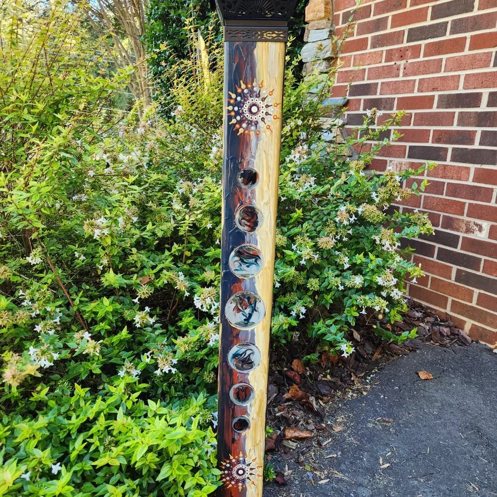 Garden Peace Pole Hand Painted w/ Solar Light Cap & Wire Stand Lighted 4 Sided